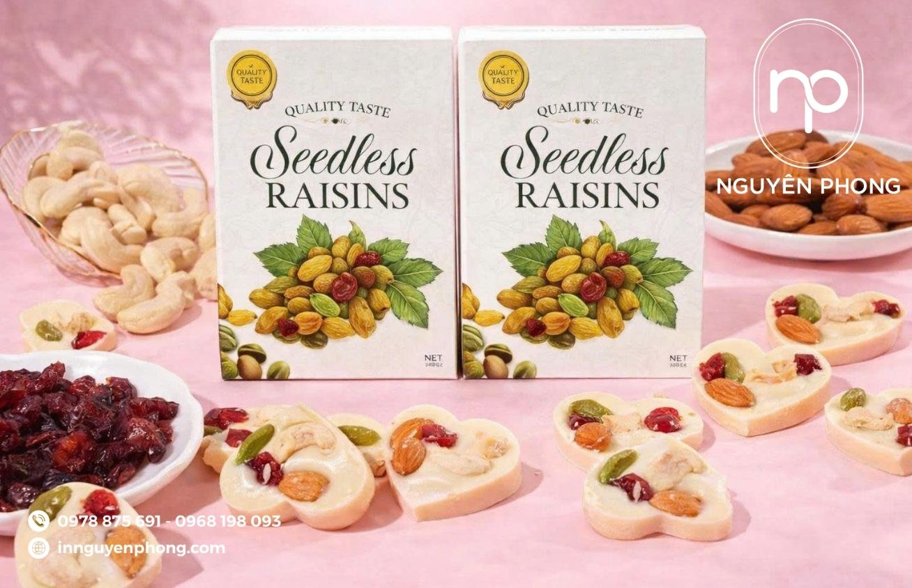 Mẫu in hộp giấy đựng nho khô bằng giấy ivory 